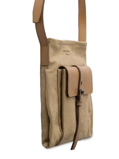 Prada Men's Route Canvas and Leather Shoulder Bag - Beige Khaki | Thumbnail 4