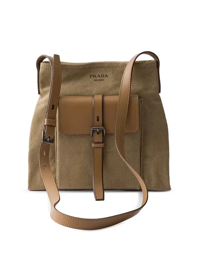 Prada Men's Route Canvas and Leather Shoulder Bag - Beige Khaki