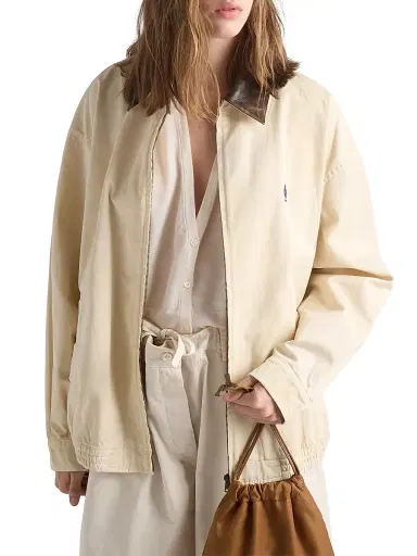 Prada Women's Embroidered Garment-Dyed Old Gabardine Blouson Jacket - Beige Khaki - Size 8 | Thumbnail 2