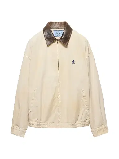Prada Women's Embroidered Garment-Dyed Old Gabardine Blouson Jacket - Beige Khaki - Size 8 | Thumbnail 1