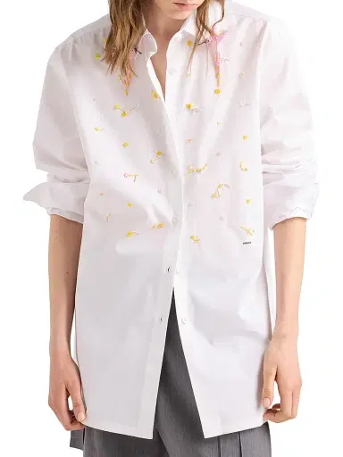 Prada Women's Embroidered Poplin Shirt - White - Size 10 | Thumbnail 2 Prada Women's Embroidered Poplin Shirt - White - Size 10 | Thumbnail 2