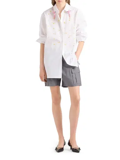 Prada Women's Embroidered Poplin Shirt - White - Size 10 | Thumbnail 6 Prada Women's Embroidered Poplin Shirt - White - Size 10 | Thumbnail 6