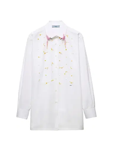 Prada Women's Embroidered Poplin Shirt - White - Size 10 | Thumbnail 1 Prada Women's Embroidered Poplin Shirt - White - Size 10 | Thumbnail 1