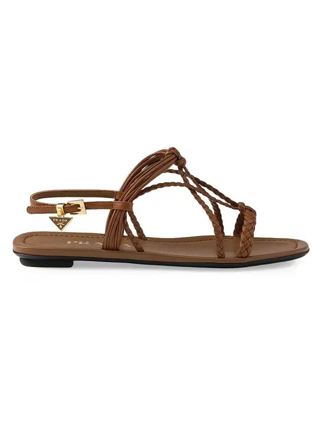 Prada Women's Flat Leather Sandals - Brown