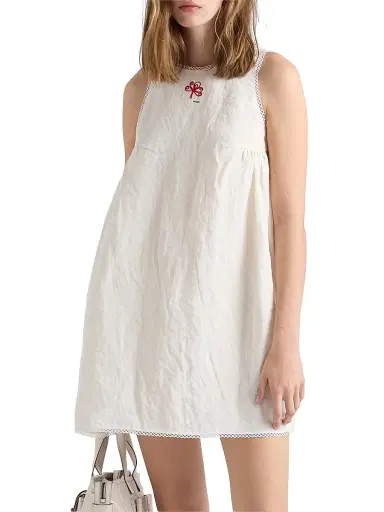 Prada Women's Embroidered Slubbed Canvas Mini-Dress | Thumbnail 2