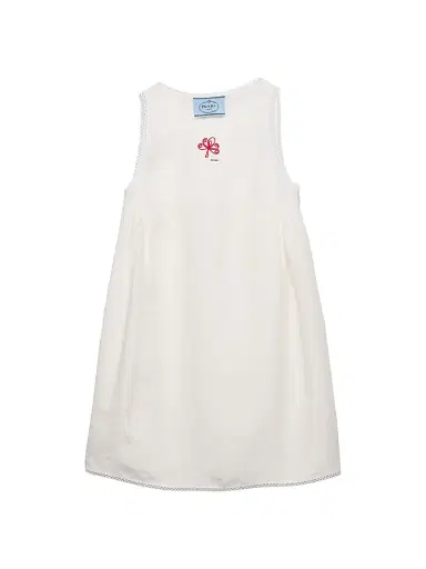 Prada Women's Embroidered Slubbed Canvas Mini-Dress | Thumbnail 1
