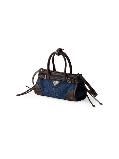 Prada Women's Bonnie Denim and Leather Top Handle Bag - Blue | Thumbnail 2