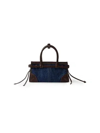 Prada Women's Bonnie Denim and Leather Top Handle Bag - Blue | Thumbnail 4