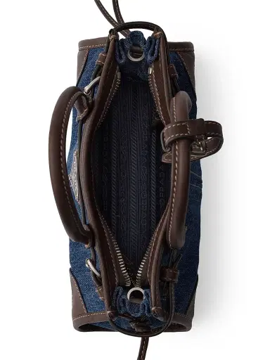 Prada Women's Bonnie Denim and Leather Top Handle Bag - Blue | Thumbnail 5