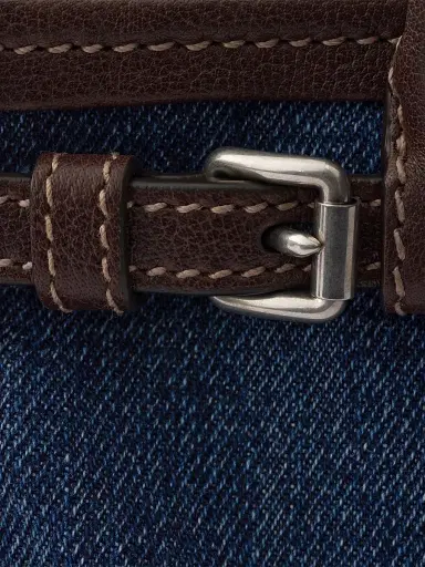 Prada Women's Bonnie Denim and Leather Top Handle Bag - Blue | Thumbnail 6