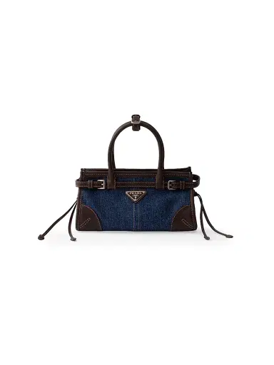 Prada Women's Bonnie Denim and Leather Top Handle Bag - Blue | Thumbnail 1