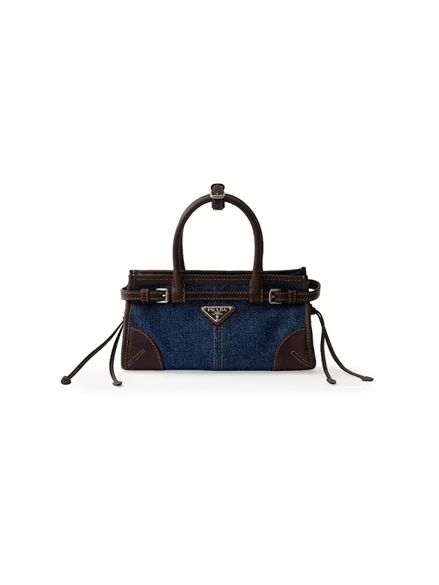 Women's Bonnie  Denim and Leather Top Handle Bag - Blue