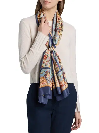 Etro Women's Printed Silk Scarf - Orange Azure | Thumbnail 2 Etro Women's Printed Silk Scarf - Orange Azure | Thumbnail 2