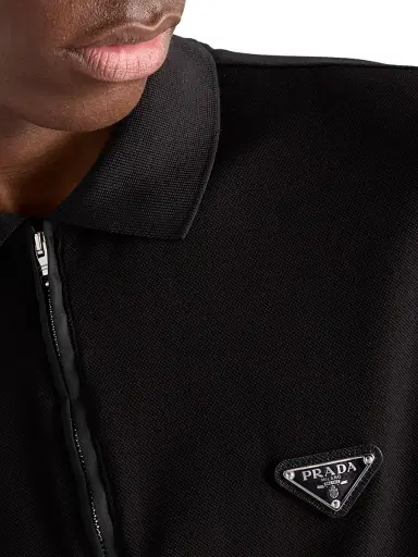 Prada Men's Piqué Polo Shirt with Re-Nylon Details - Black | Thumbnail 5 Prada Men's Piqué Polo Shirt with Re-Nylon Details - Black | Thumbnail 5