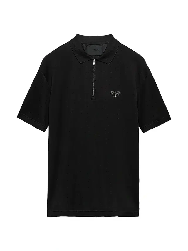 Men's Piqué Polo Shirt with Re-Nylon Details - Black