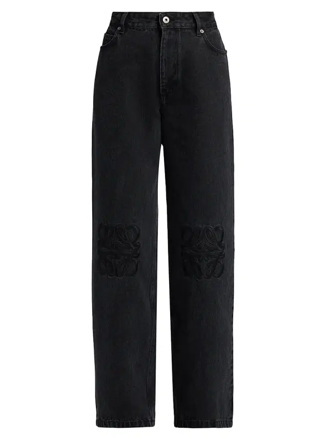 Women's Tonal Anagram Baggy Jeans - Black