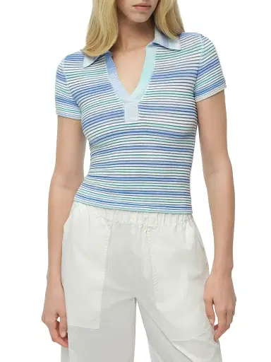 Simkhai Women's Paxton Striped Knit Polo Shirt - Periwinkle Multi - Size XS | Thumbnail 3