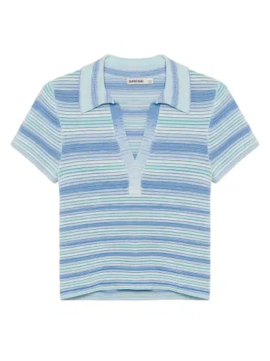Simkhai Women's Paxton Striped Knit Polo Shirt - Periwinkle Multi - Size XS | Thumbnail 1