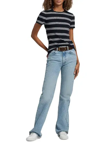 Nili Lotan Women's Lanise Striped Short-Sleeve Sweater - Dark Navy Ivory Stripe - Size XL | Thumbnail 2