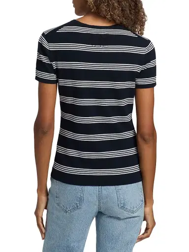 Nili Lotan Women's Lanise Striped Short-Sleeve Sweater - Dark Navy Ivory Stripe - Size XL | Thumbnail 5