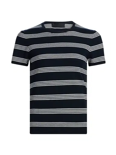 Nili Lotan Women's Lanise Striped Short-Sleeve Sweater - Dark Navy Ivory Stripe - Size XL | Thumbnail 1