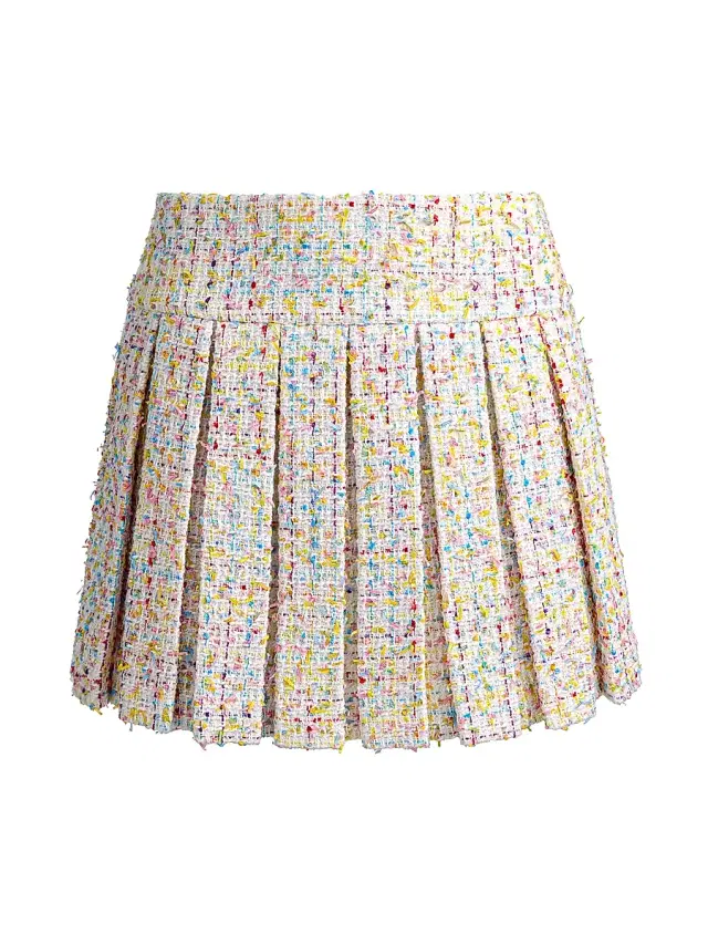 ALICE + OLIVIA Women's Emilie Box Pleated Tweed Miniskirt - Off White Multi