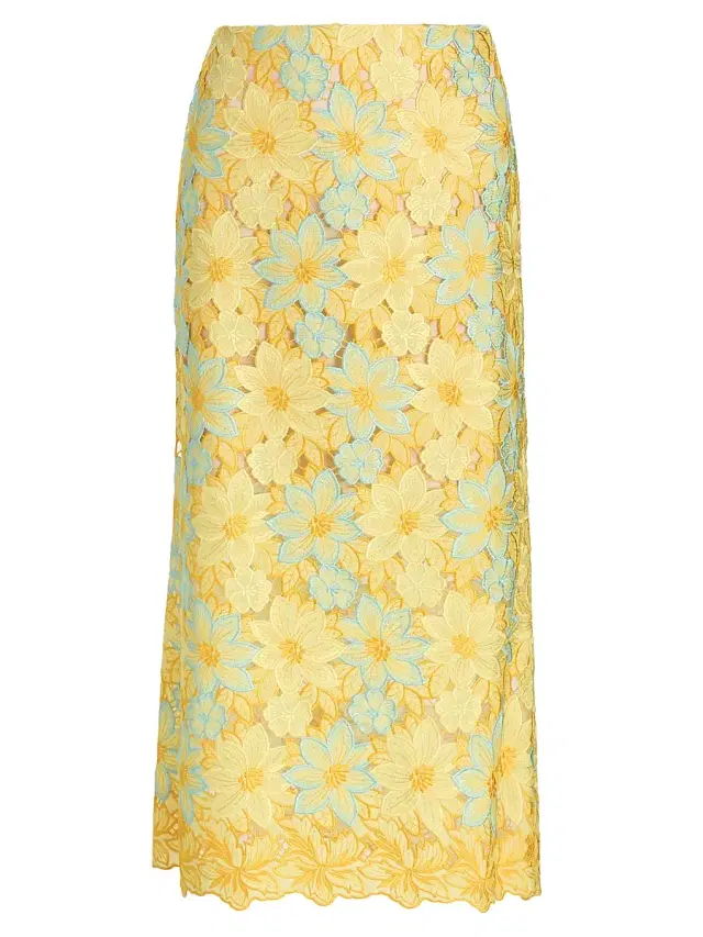 Milly Women's Alani Lace Midi Skirt - Yellow Multi