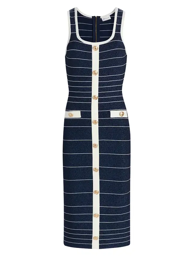 Milly Women's Mari Striped Sleeveless Midi Dress - Navy White