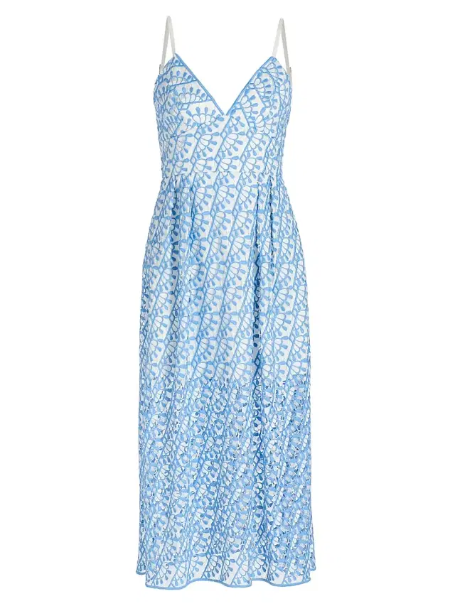 Milly Women's Hazel Embroidreed Midi Dress - Blue