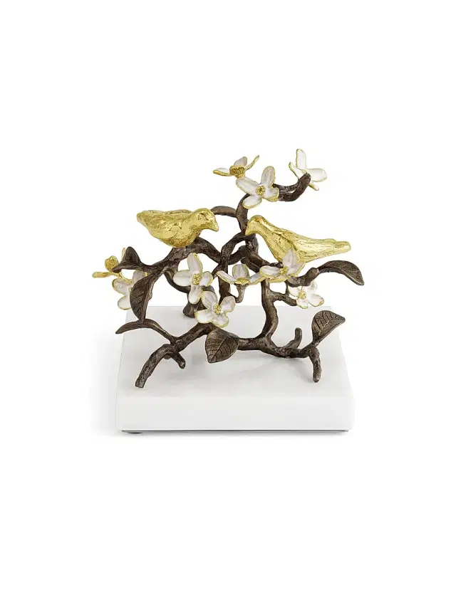 Michael Aram Lovebirds Brass & Marble Decorative Object