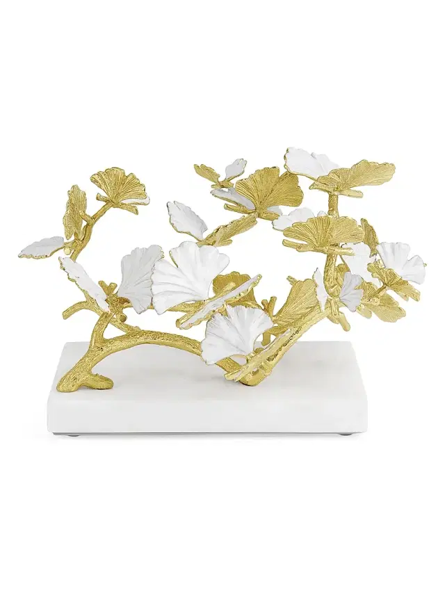 Michael Aram Butterfly Ginkgo Gold Brass & Marble Decorative Tree