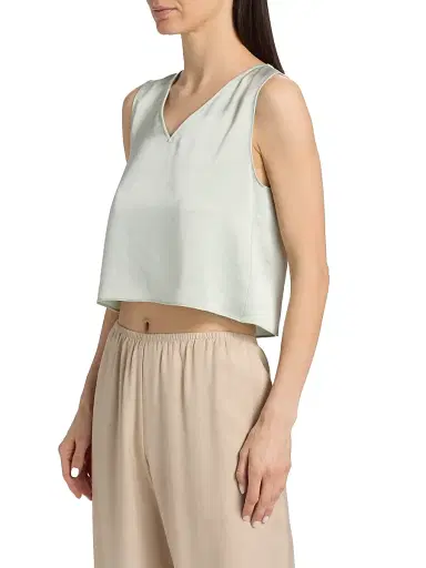 LESET Women's Barb Satin Crop Top - Watercress - Size XL | Thumbnail 4