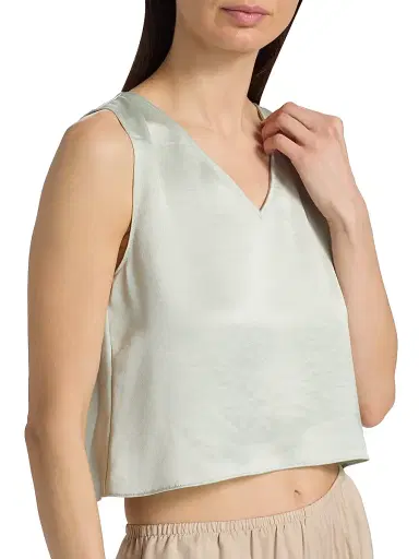 LESET Women's Barb Satin Crop Top - Watercress - Size XL | Thumbnail 6