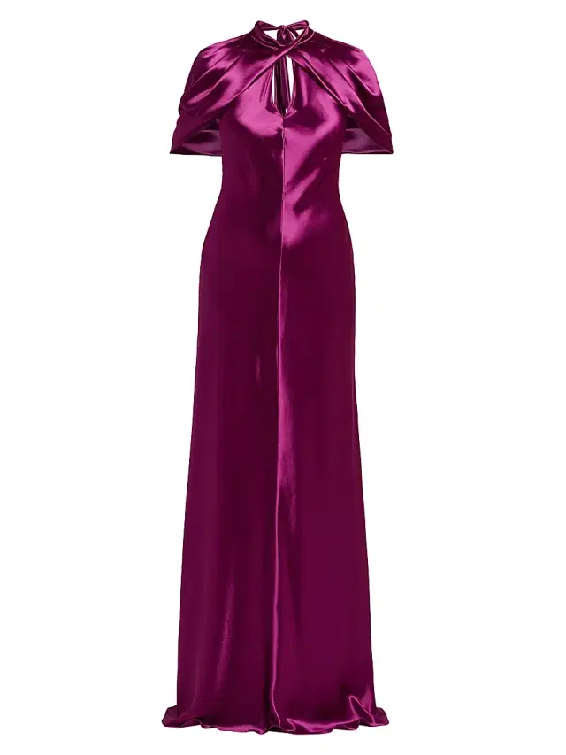 Women's Satin A-Line Capelet Gown - Violet