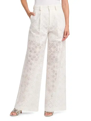 Alberta Ferretti Women's Broderie Anglaise High-Rise Straight-Leg Pants | Thumbnail 3 Alberta Ferretti Women's Broderie Anglaise High-Rise Straight-Leg Pants | Thumbnail 3