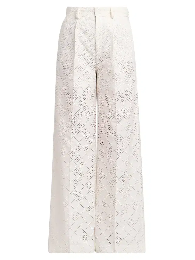 Alberta Ferretti Women's Broderie Anglaise High-Rise Straight-Leg Pants