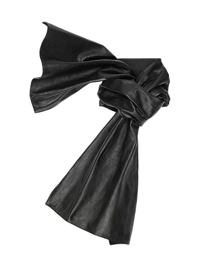 Men's Maxi Bow Scarf in Leather - Black