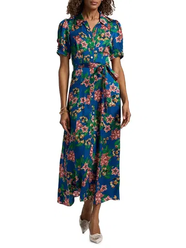 Saloni Women's Vanessa Floral Midi-Shirtdress - Floral Sapphire - Size 2 | Thumbnail 2 Saloni Women's Vanessa Floral Midi-Shirtdress - Floral Sapphire - Size 2 | Thumbnail 2