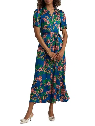 Saloni Women's Vanessa Floral Midi-Shirtdress - Floral Sapphire - Size 2 | Thumbnail 3 Saloni Women's Vanessa Floral Midi-Shirtdress - Floral Sapphire - Size 2 | Thumbnail 3