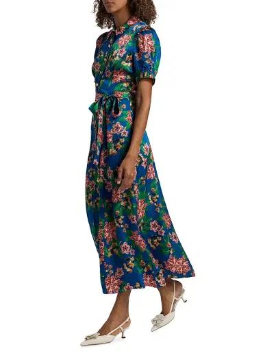 Saloni Women's Vanessa Floral Midi-Shirtdress - Floral Sapphire - Size 2 | Thumbnail 4 Saloni Women's Vanessa Floral Midi-Shirtdress - Floral Sapphire - Size 2 | Thumbnail 4