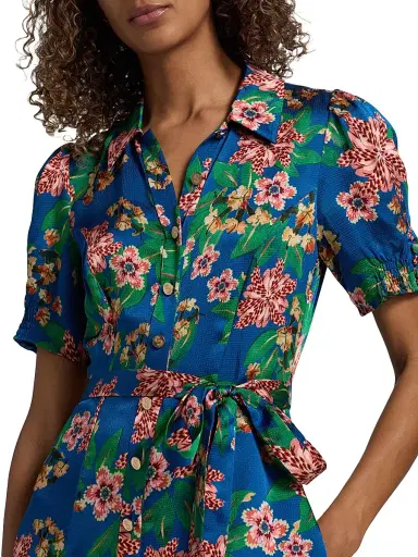 Saloni Women's Vanessa Floral Midi-Shirtdress - Floral Sapphire - Size 2 | Thumbnail 6 Saloni Women's Vanessa Floral Midi-Shirtdress - Floral Sapphire - Size 2 | Thumbnail 6