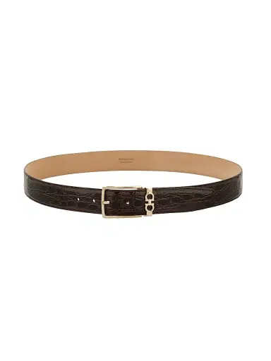Ferragamo Men's Double Adjustable Croc-Embossed Belt - Dark Brown Naturale - Size 36 | Thumbnail 1