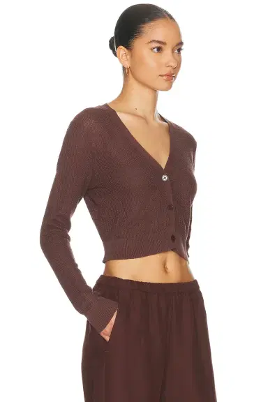 ENZA COSTA Linen Open Knit Cropped V Neck Cardigan | Thumbnail 2 ENZA COSTA Linen Open Knit Cropped V Neck Cardigan | Thumbnail 2