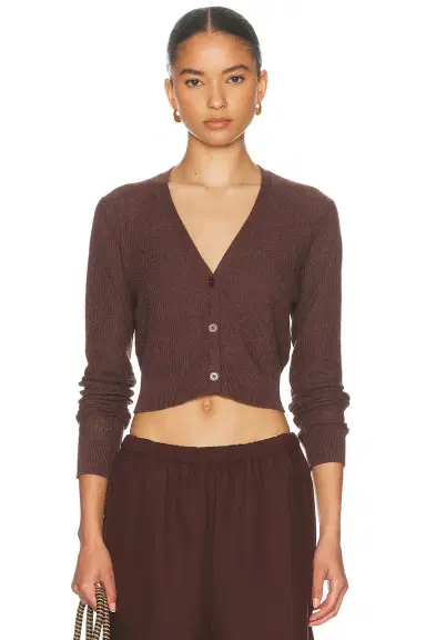 ENZA COSTA Linen Open Knit Cropped V Neck Cardigan | Thumbnail 1 ENZA COSTA Linen Open Knit Cropped V Neck Cardigan | Thumbnail 1