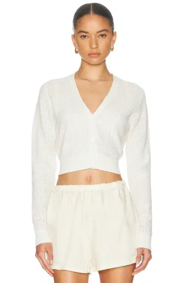 ENZA COSTA Linen Open Knit Cropped V Neck Cardigan | Thumbnail 2 ENZA COSTA Linen Open Knit Cropped V Neck Cardigan | Thumbnail 2