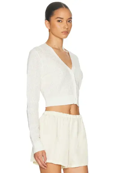 ENZA COSTA Linen Open Knit Cropped V Neck Cardigan | Thumbnail 3 ENZA COSTA Linen Open Knit Cropped V Neck Cardigan | Thumbnail 3