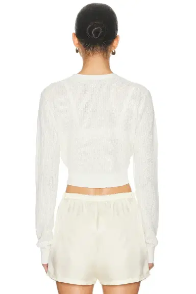 ENZA COSTA Linen Open Knit Cropped V Neck Cardigan | Thumbnail 4 ENZA COSTA Linen Open Knit Cropped V Neck Cardigan | Thumbnail 4