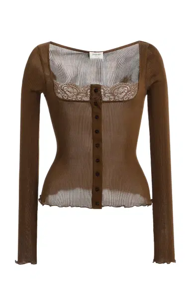 Saint Laurent Lace-Trimmed Ribbed Silk Jersey Top | Thumbnail 6