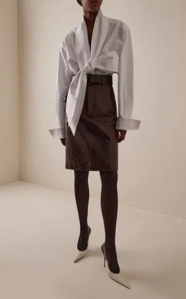 Saint Laurent Belted High-Rise Leather Midi Skirt | Thumbnail 2
