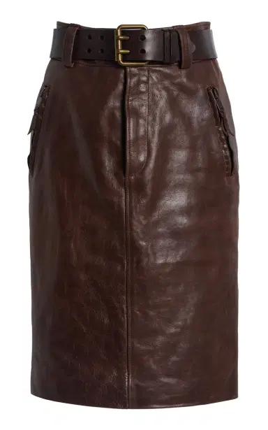 Saint Laurent Belted High-Rise Leather Midi Skirt | Thumbnail 1